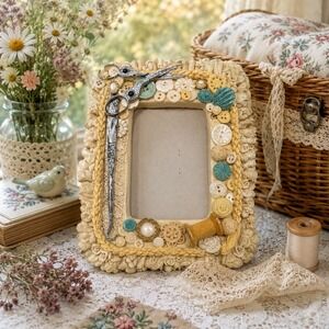 Fancy Frames Button Box Sewing Theme Picture Frame Scissors‎ Spool cottage core